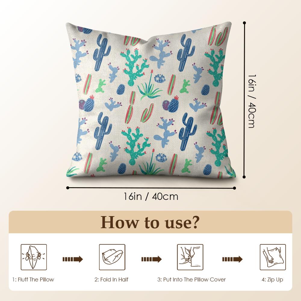 Cactus Pattern Cushion Cover Natural Linen Pillow Cover Double-Sided Print Cushion Cover For Sofa Home Decor