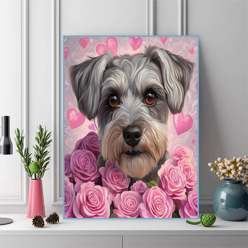 Schnauzer and roses Pattern 3pcs 100% Round Full Drill 5D DIY Diamond Painting Embroidery Cross Stitch Rhinestone Décor