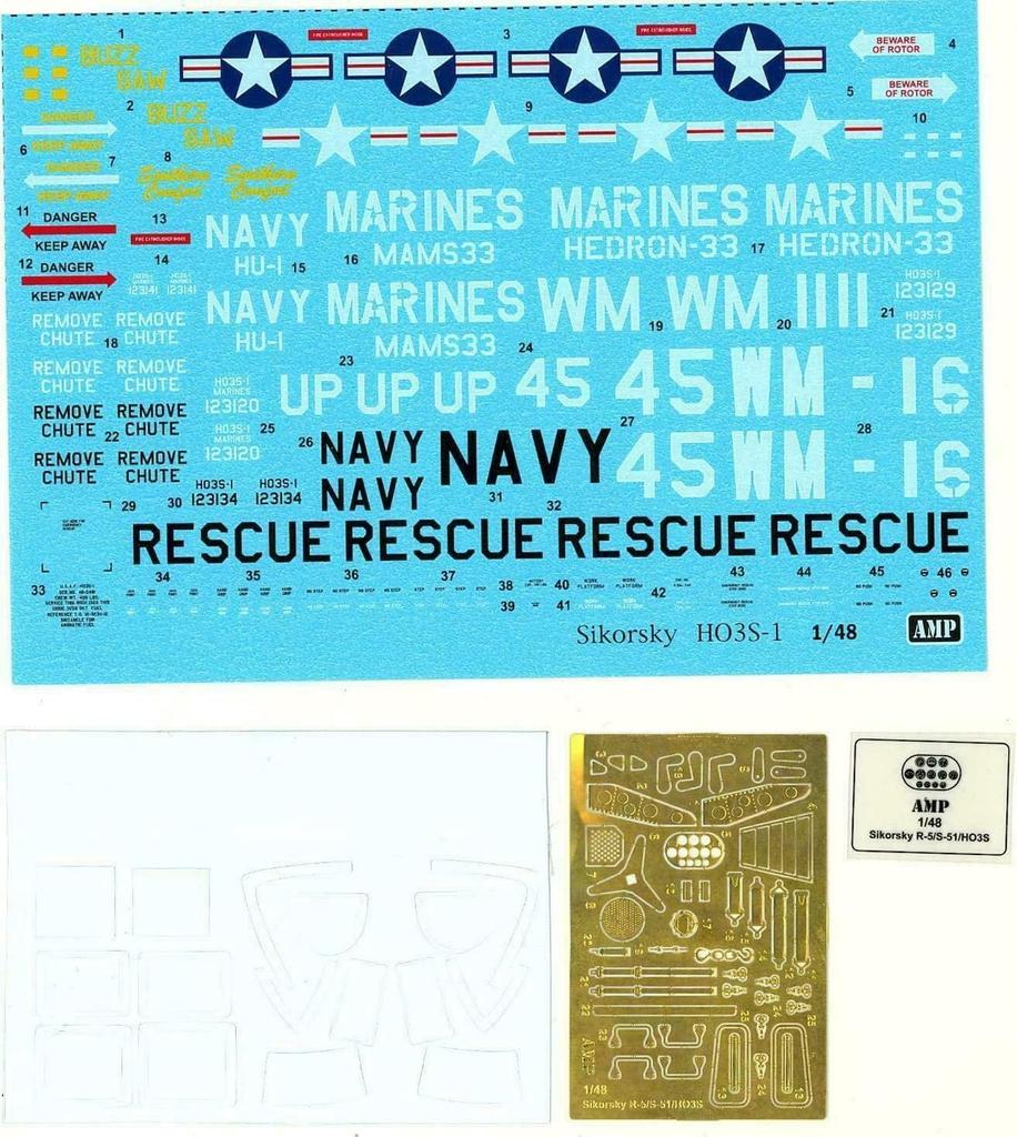 AMP Scale American Sikorsky Helicopter Plastic Model Kit AVP48001 1/48 HO3S-1