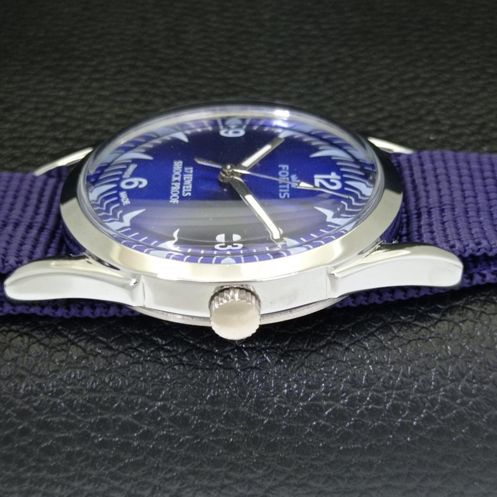 HAND-WINDING SWISS MENS VINTAGE REFURBISHED BLUE COLOR DIAL WATCH a700967-5 R205a-a700967