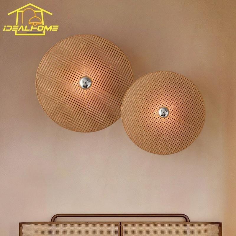 Wabi-sabi Rattan Weaving Wall Lamps Japanese Retro E27 LED Indoor Lighting Living Room Background Hotel Study Tea House Stairs