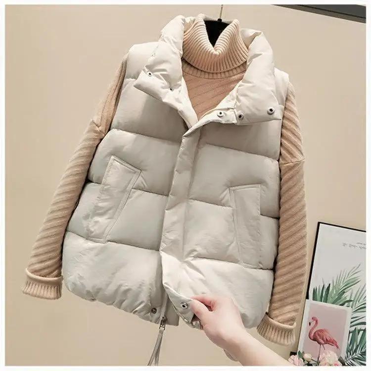 Women's Short Puffer Vest Autumn Winter Style Warm Cotton Jacket Slimming Outerwear Fashionable