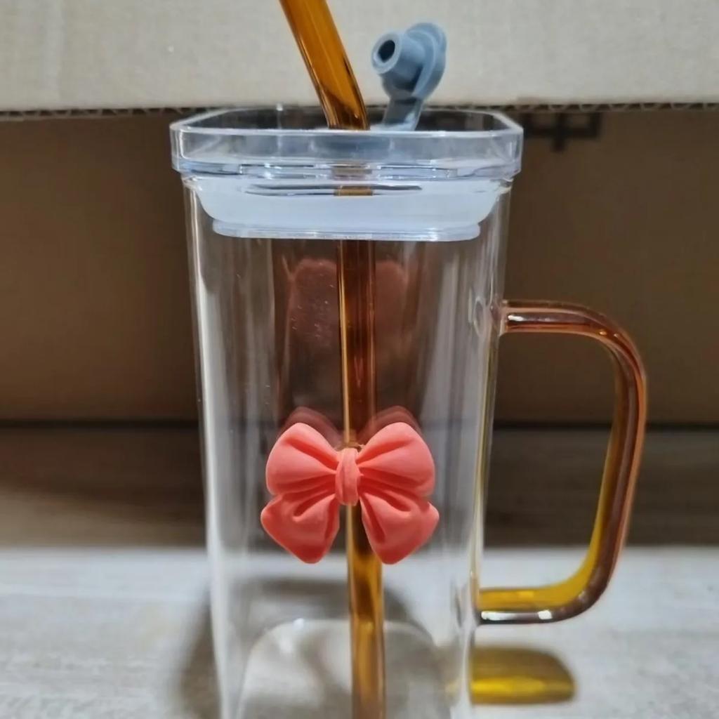 Butterfly-decorated Matcha Glass Versatile High Temperature Resistant With Lids Handle Straw Cup For Coffee Juice Milk