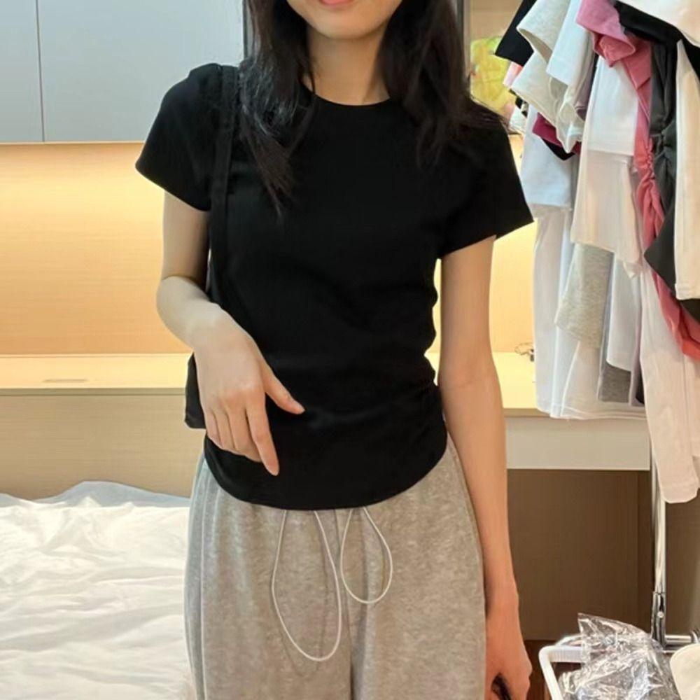 Korean Style Y2K Crop Top Women Pullover Basic Tees Shirts Fashion Short Sleeve T-shirt  Beach