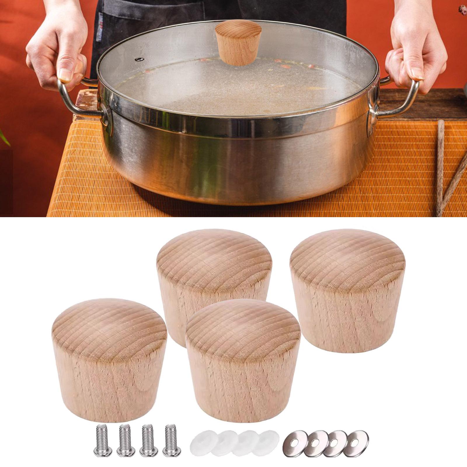 4Pcs Pot Lid Knob Wood Grain Cookware Covers Hand Grip Replacement Universal Pot Lid Handle for Slow Cookers Oil Pots Frying Pan