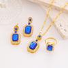 4PCS Sets Exquisite Quadrate Rhinestone Necklace Earrings Ring Zircon Set Charm Ladies Zircon Fashion Bridal Gifts for Women