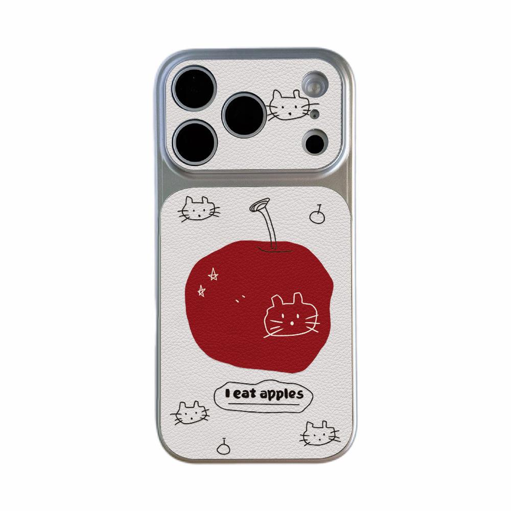 Ins Apple Cat Is Suitable for Apple 17 Mobile Phone Case iPhone15promax All-inclusive 16Pro Leather Pattern 14 Simple
