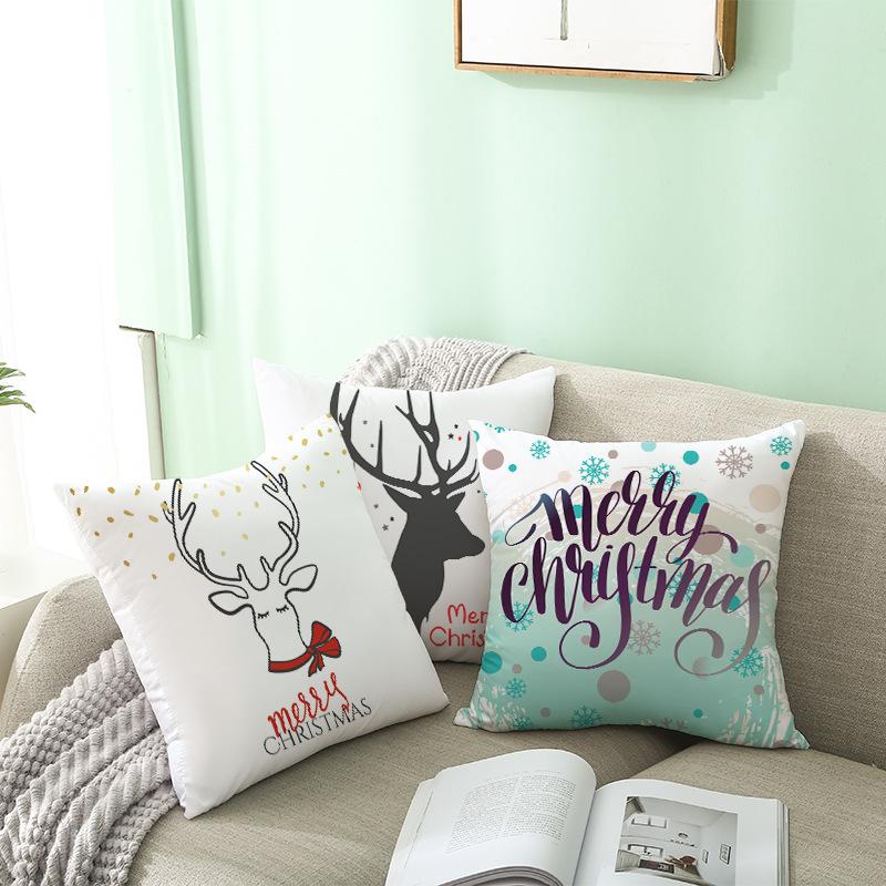 Nordic Christmas Cartoon Reindeer Digital Printing Short Plush Pillow Covers For Car Sofa Office Cushion Cover Home Goods