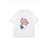 White Oversized T Shirt With Pink Tulip Bouquet And Suplabnova Text Print For Casual Wear