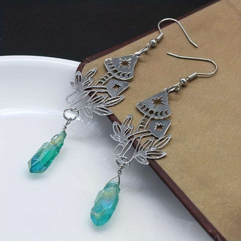 Hohler silbriger Pilz, unregelmäßiges künstliches Kristall-Design, baumelnde Ohrringe, elegant, niedlicher Stil, Legierung, Schmuck, täglich, lässig