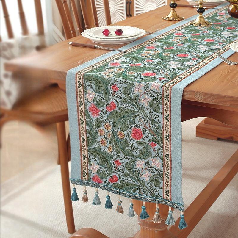 American Vintage Tea Tablecloth Dining Table Decorative Tablecloth Coffee Table with Fringe Table Runner