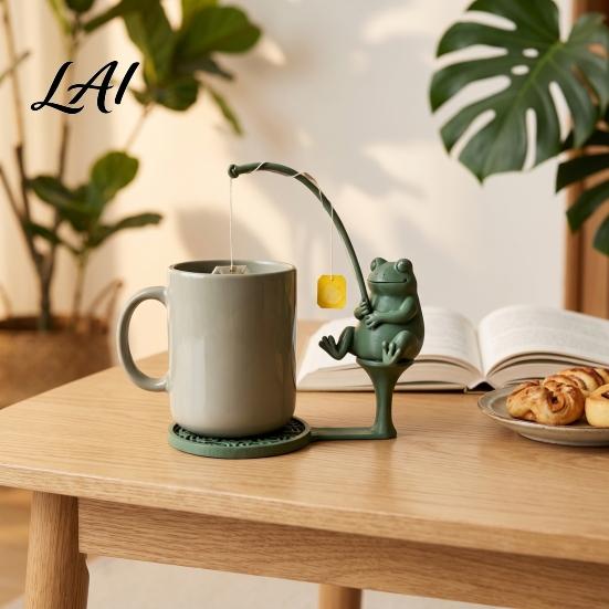 Funny Tea Steeping Gadget Fishing Friends Bag Holder Cute Resin Teabag String Keeper Whimsical Animal Handmade Craft Decor Fun Kitchen Counter