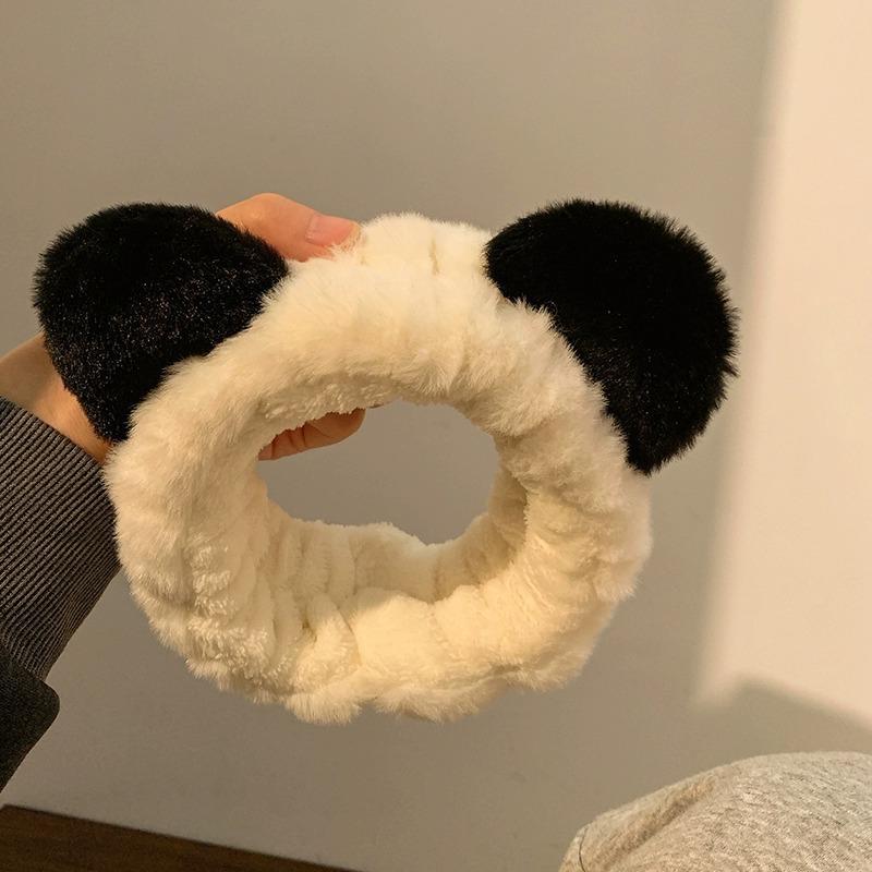 Cute Panda Hair Bands Women Face Wash Special Non-slip Headband Cartoon Plush Wide Edge Headband Girls Hair Accessories