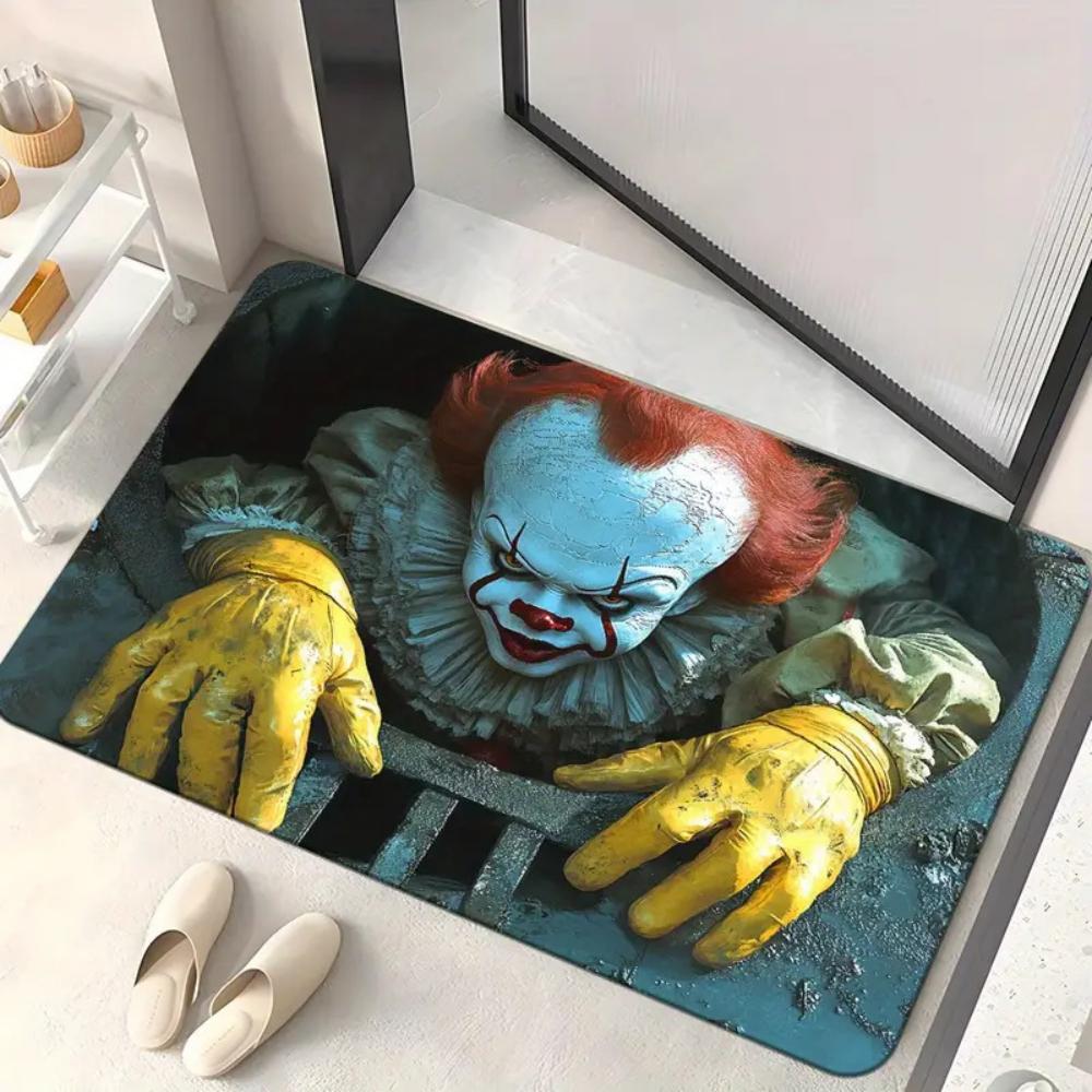 Halloween Door Mat Spooky Pennywise Clown Door Mat Living Room, Bedroom, Kitchen, Entrance Anti-slip Floor Mat Hallway Floor Mat