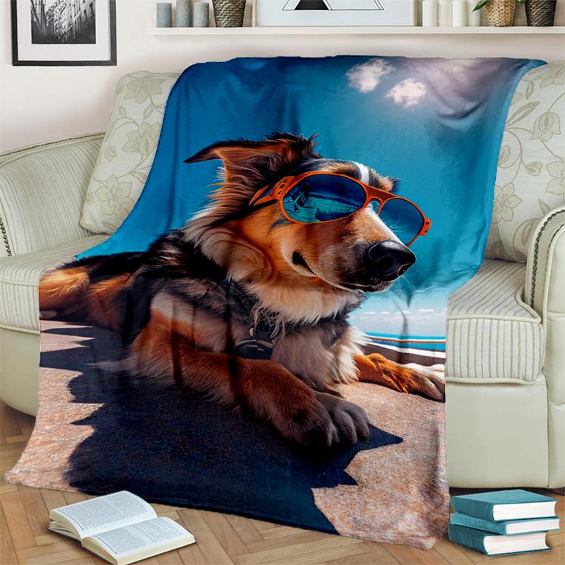 3D Cute Dog Cartoon Flannel Blanket Soft Warm Throw Blanket for Bedroom Living Room Bed Travel Camping Picnic Gift