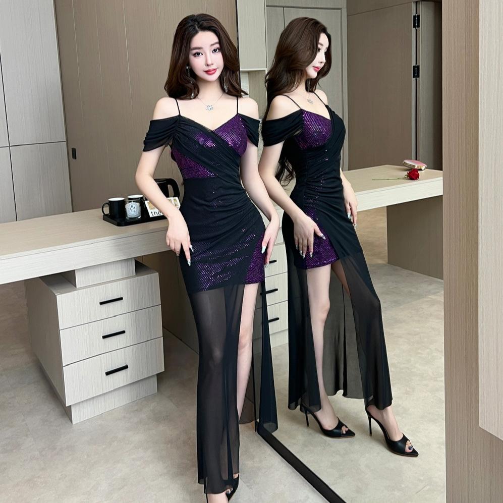 Single Shoulder Suspender Evening Dress Women's High-end Temperament Socialite Slim-fitting and Thin Age-reducing Soft Sexy Dress