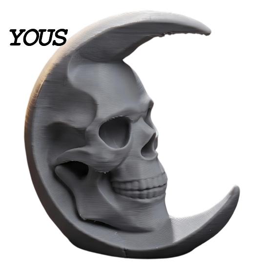 DIY Blank Skull Sculptures 3D Printed Moon Figurine, Gothic Crescent and Unique Ornaments Sculpture, Vintage Desktop Statue for Halloween Desk