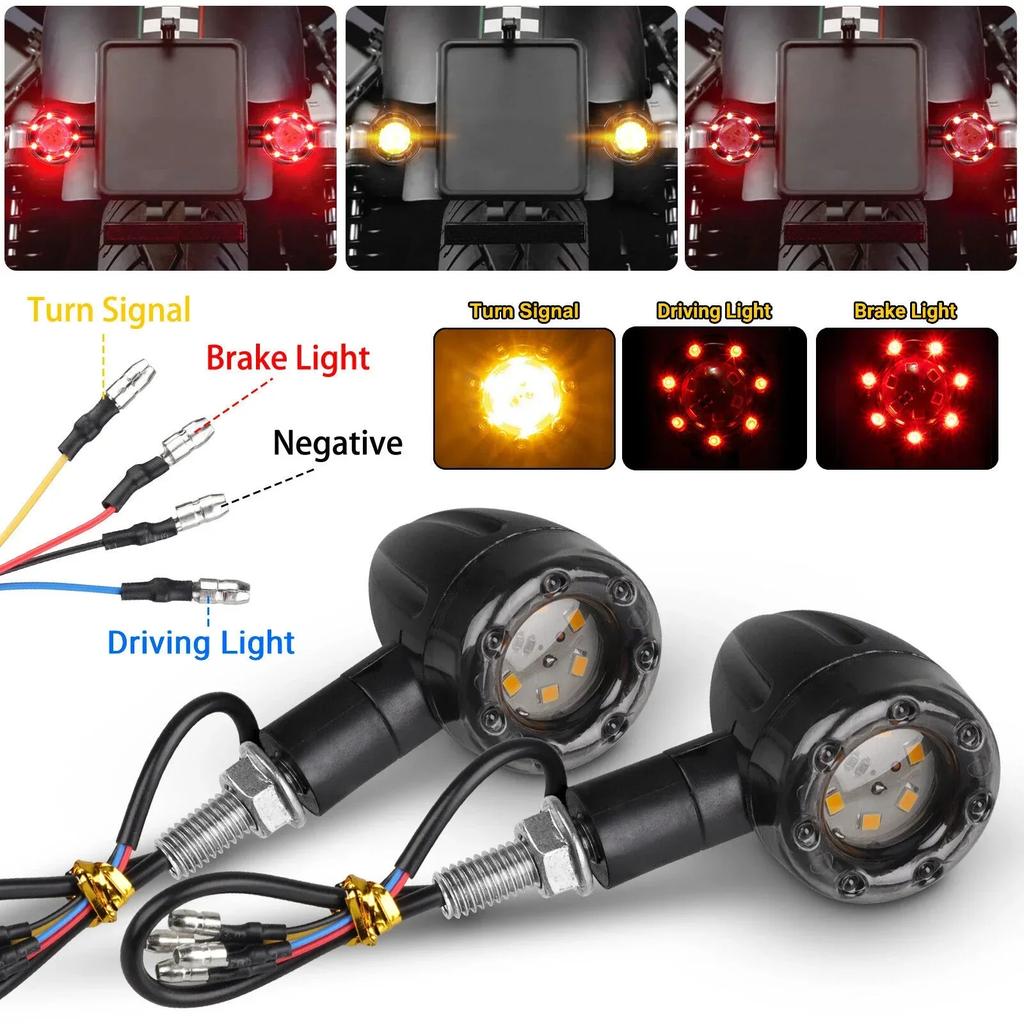 2pcs Universal Motorcycle LED Bullet Lights - DC12V Turn Signal Brake Tail Blinker Lamps