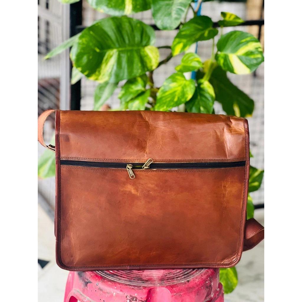 Men's Rare Goat Leather Vintage Laptop Messenger Handmade Universal Bag Satchel