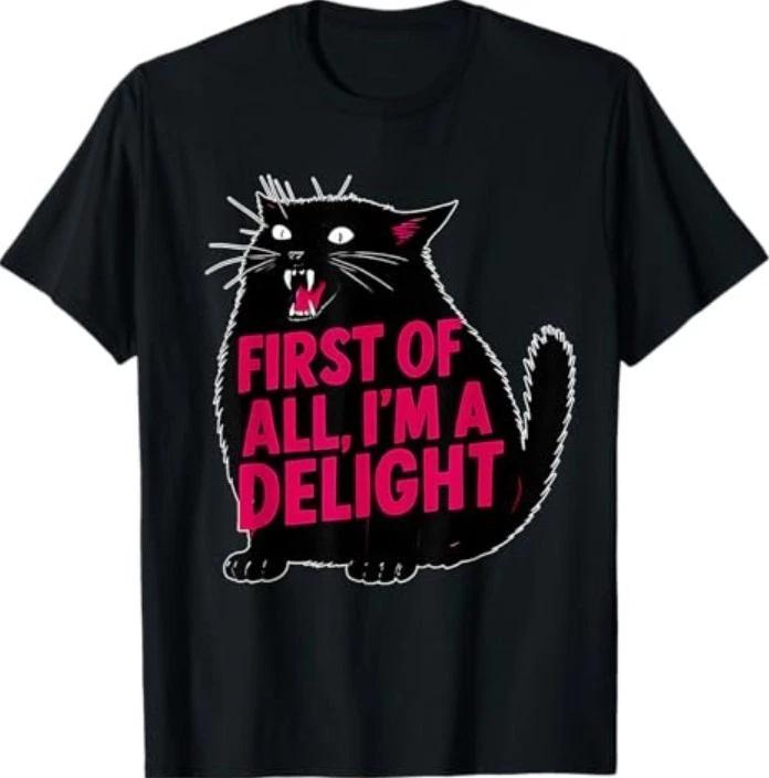 First of All I m a Delight Roaring Black cat T-Shirt L