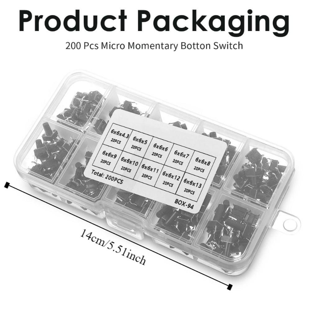200pcs 4 Feet Key Switch Kit 6*6 Size Tact Push Button Switch Universal Switch Electronic Projects