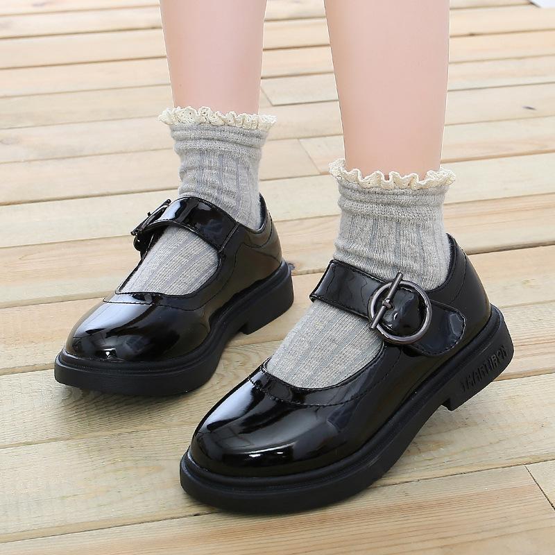Kids Leather Shoes Black Glossy Girls Performance Shoes Princess Style 2025 New Fashion Children Flat Shoes Soft Sole Non-slip