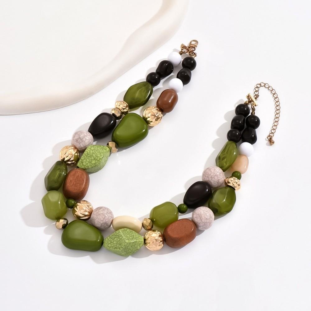 Lightweight-acrylic Green Tone Choker Geometric-shaped Layered Bead Jewelry Gift-for-mother