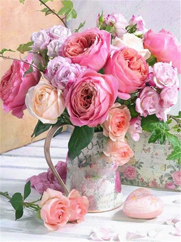 

5D DIY Алмазная картина Цветы Ваза Комплект Полный дрель Вышивка Мозаика Роза Искусство Картина Стразы Подарочный Декор Full Round 20x30CM