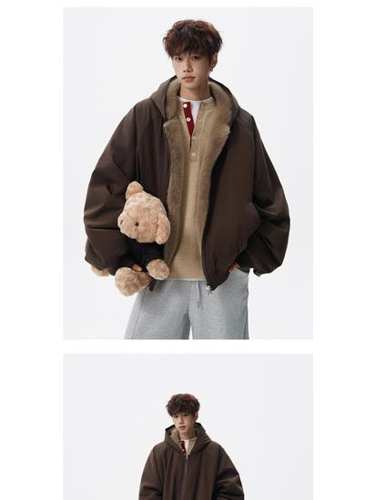 Herren American Style Kapuzen Adler Plüsch Baumwolljacke - Winter Retro Trend, Dick Warm & Lockerer Schnitt