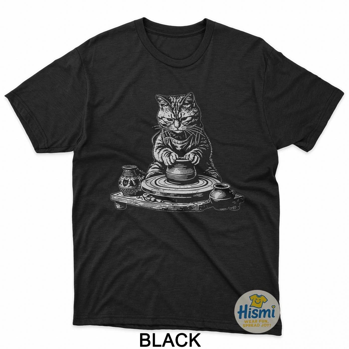 Vintage Retro Cat Pottery Funny T-Shirt XL