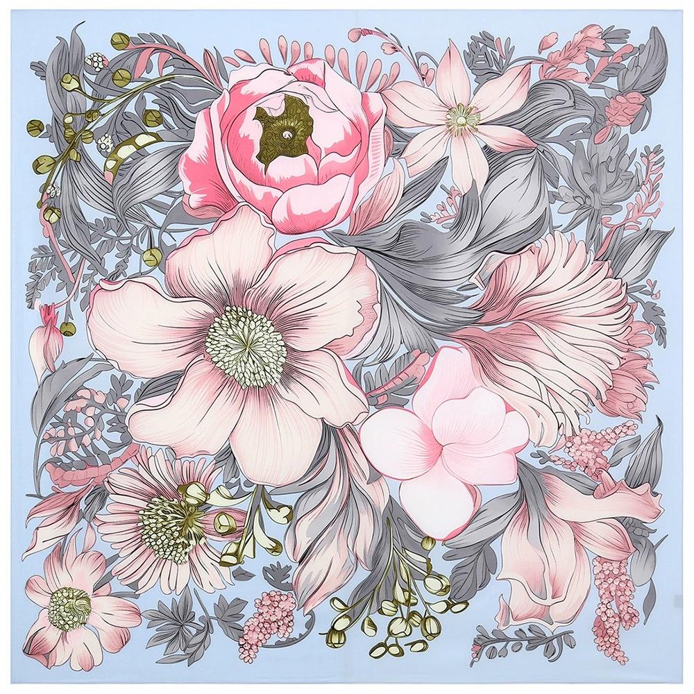 Elegant 130*130CM Luxury Brand Big Size Animal Print Scarf Women Square Twill Silk Scarf Flower And Horse Scarf Shawl