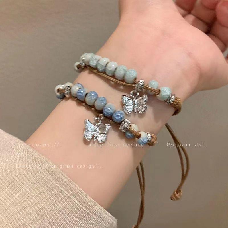 New Chinese Style Butterfly Ceramic Beaded Braided Bracelet for Women Retro Chinese Style Bracelet Ethnic Style Hand Jewelry
