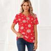 Women's Casual Christmas Print V-Neck Short Sleeve Button T-Shirt Top for Women