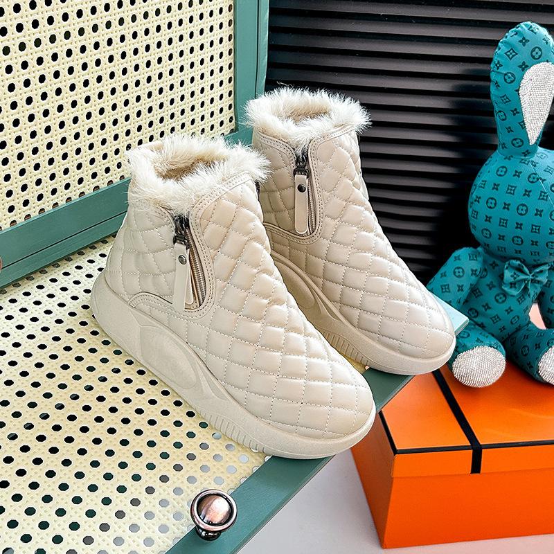 Dammode Vinter Varma Plattform Ankelstövlar Halkfria Dragkedja Snökängor Med Fuskpälsfodrade Bekväma Plyschfodrade Promenadkorta Stövlar Skor för Kvinnor
