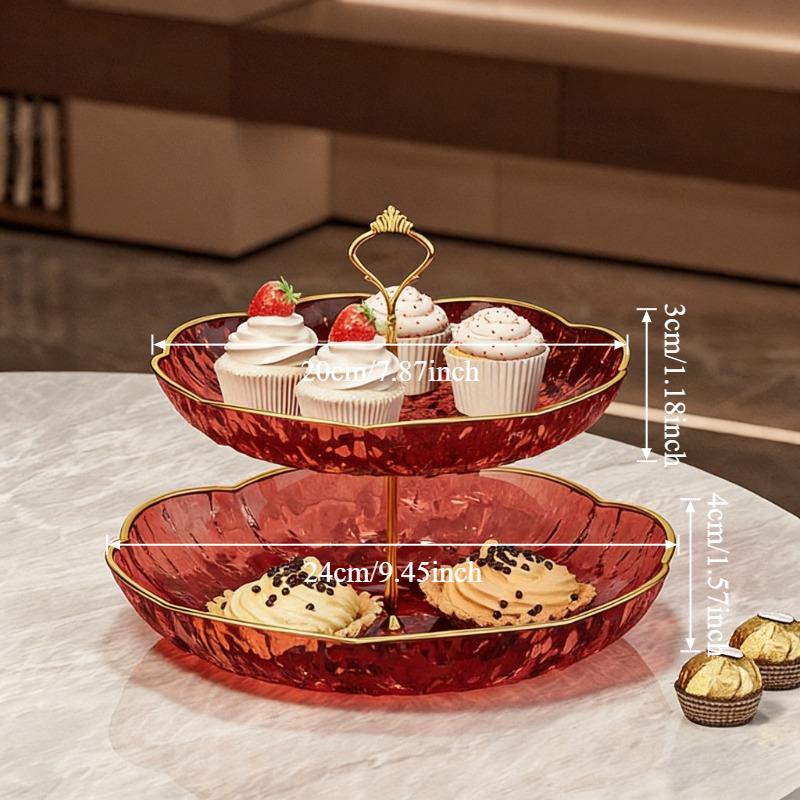 

Creative Flower Handle Multi-layer Transparent Plastic Fruit Tray Metal Pole Dessert Rack for Candy Cake Dried Fruit Home Decor