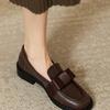 2025 Spring and Autumn New French Leather Shoes, Women's British Style Retro Square-toed Loafers, Bow Mary Jane Single Shoes