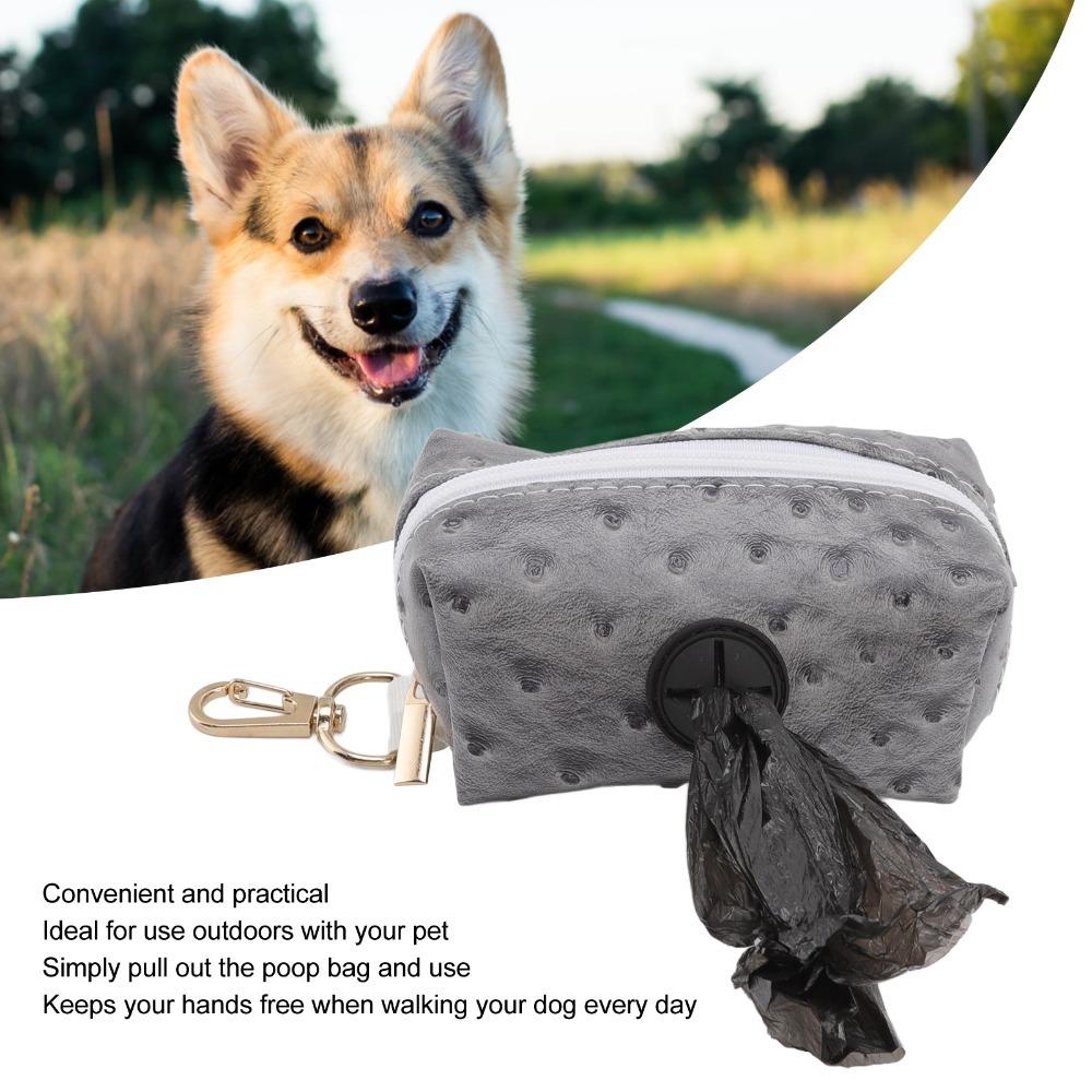 Clip On Mount Dog Poop Bag Dispenser Ostrich Grain Surface Leash Hanging Bag Road Side Walk
