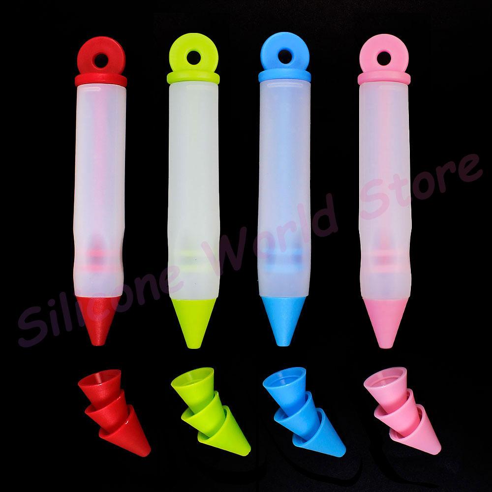Silicone World 4 Heads Silicone Mounted Pen Chocolate Cream Mounted Mouth Dessert Decoration Writing Pen Cream Pen Baking Tools