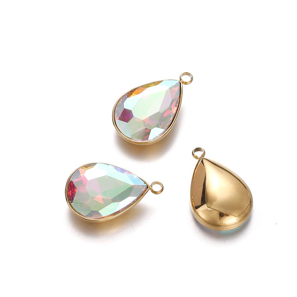 5Pcs Stainless Steel Crystal Glass Charms Pendants Water Drop Shape Charms for DIY Necklace Beads Jewelry Making Accessories