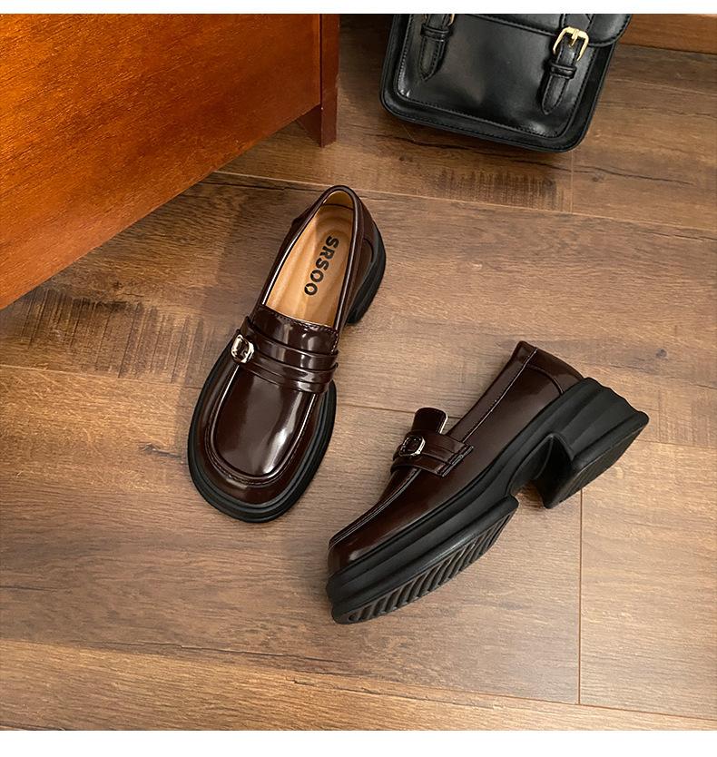 

Коричневые туфли на высокой платформе в ретро-британском стиле, женские, весна-осень 2025, французские мокасины с одной педалью 40 коричневый