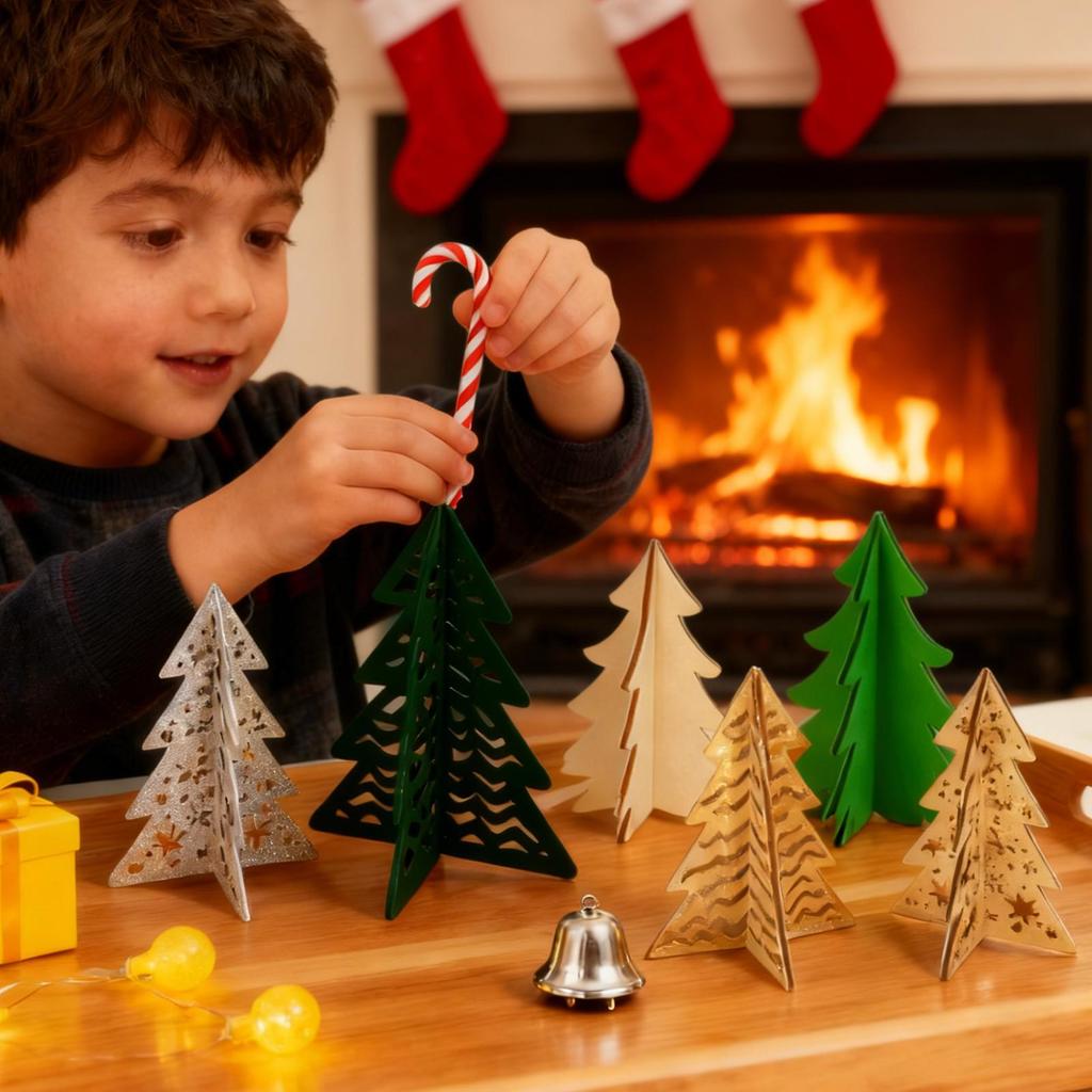 48pcs Wooden Drawing Board Handmade Christmas Crafts Set DIY Three-dimensional Christmas Tree Painted Wood Chips Set