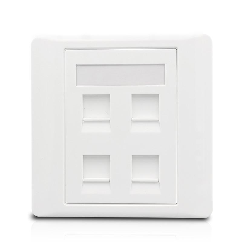 Female CAT6 RJ45 Wall Outlet With 4 Ports Shielded CAT.6 Network Socket Insert Keystone Jack Faceplate 86x86mm In White Color