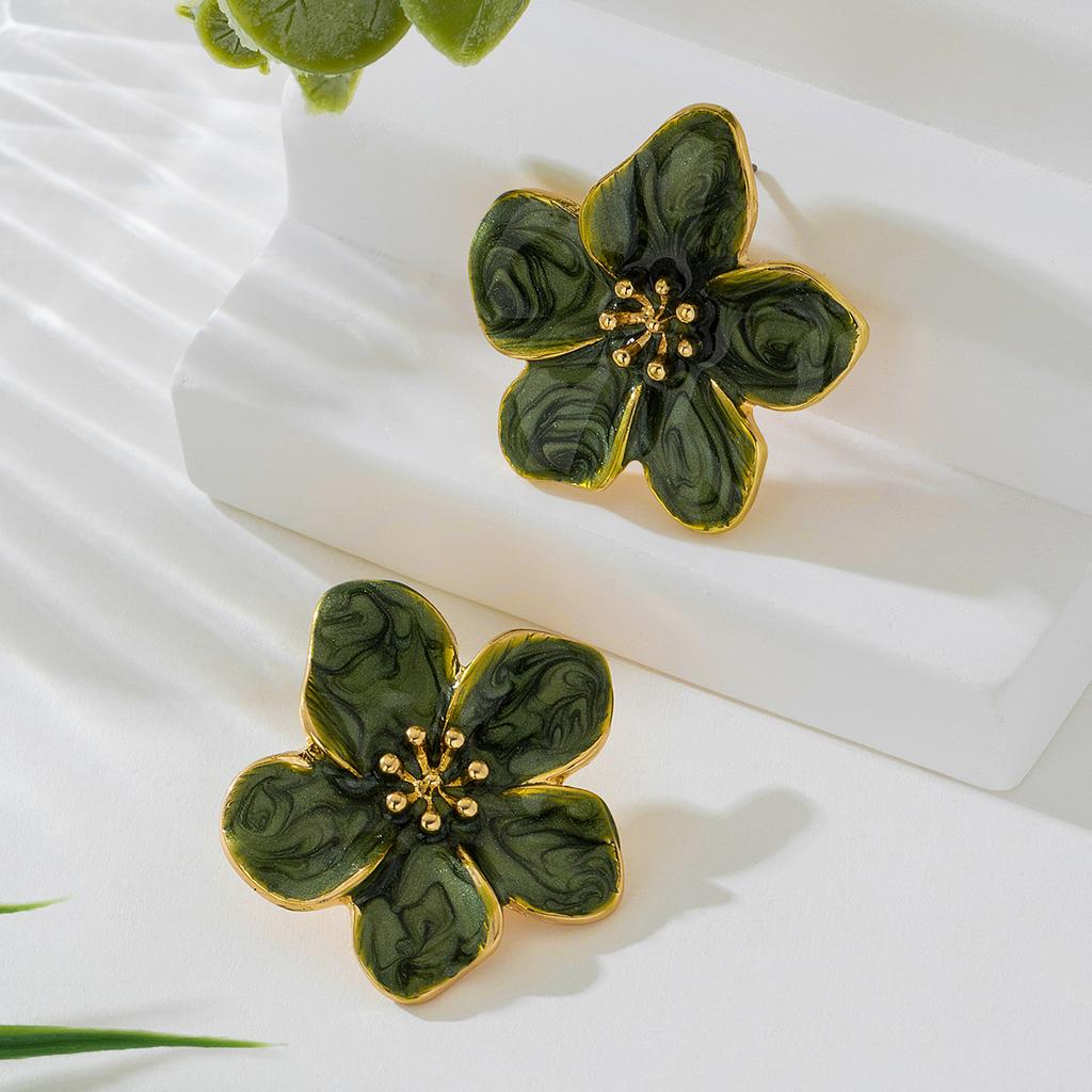 Fashion Dripping Oil Flower Stud Earrings Women'S Atmosphere High Sense Simple Temperament Earrings Earrings