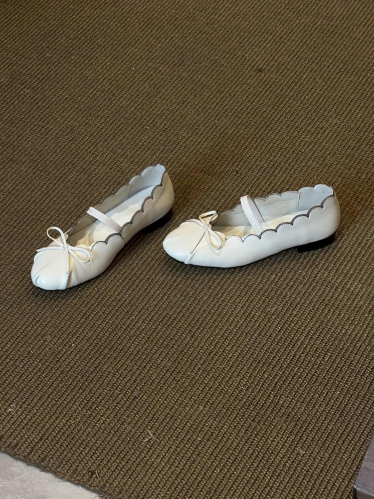 

Обувь Мэри Джейн из натуральной кожи с волнистым краем и бантом из овчины, женские туфли-лодочки с мелким вырезом, балетки с плиссировкой юбки 35