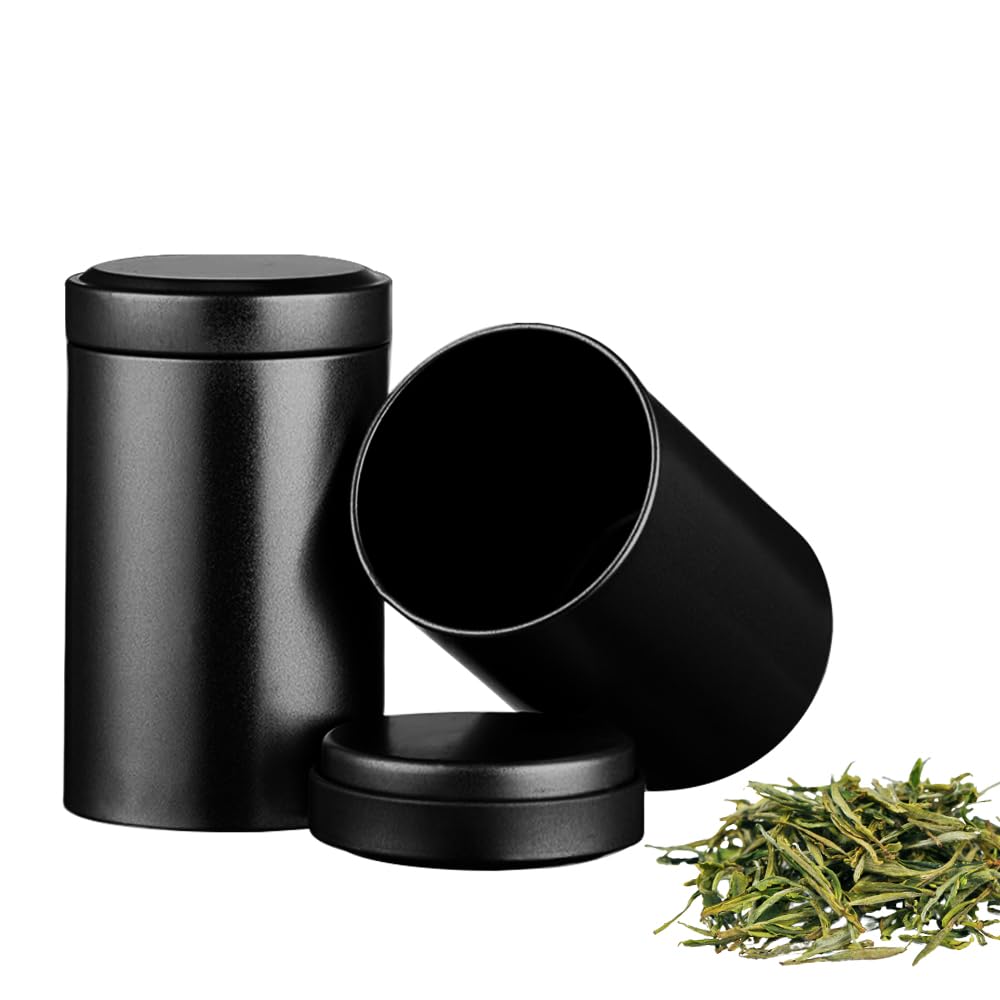 

Stainless Steel Tea Canister, Tea Caddy, CoffeeTea Caddy, Aluminum Storage Jar, Portable Airtight Storage Container, Canister, Tea Utensil (Black)
