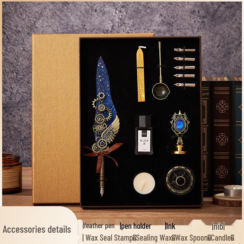 Set stilou Duker: Pană elegantă europeană retro pentru caligrafie cu ceară de sigiliu, perfectă pentru exersarea caligrafiei și prezentare în cutie cadou.