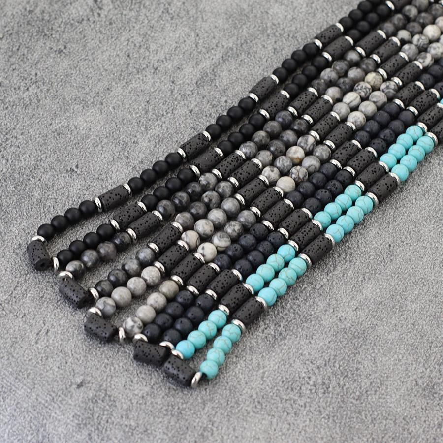 Noter Men Necklace Stainless Steel Buckle Natural Lava Turquoises Onyx Healing Collar Outdoor Cool Riding Neck Accessories Homme