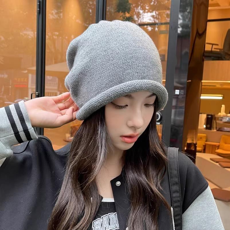 Pile hat women's autumn and winter crimping cold hat retro winter warm knitted hat