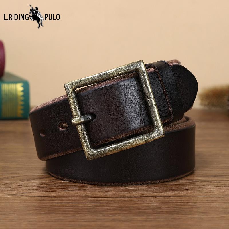 Belt Men's Widen and Thicken Pure Copper Pin Buckle Genuine Cowhide Retro Trendy Versatile Korean Style Young People Jeans Belt