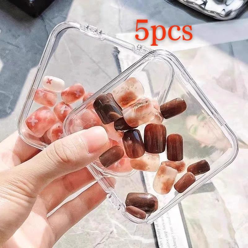 5/10/20 PCS Press-On Nail Storage Acrylic Boxes with Adhesive Sheets Transparent Nail Boxes Jewelry Storage Tool&Accessories